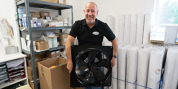 NemesVentilátorház founder with industrial ventilation equipment